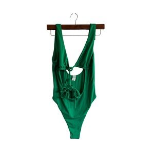 Toluca Green One Piece Swimsuit Tie Front Cut Out Sexy Swimwear S‎